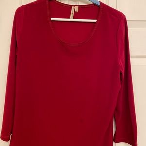 Deep red/ scarlet knit blouse with scoop neck
